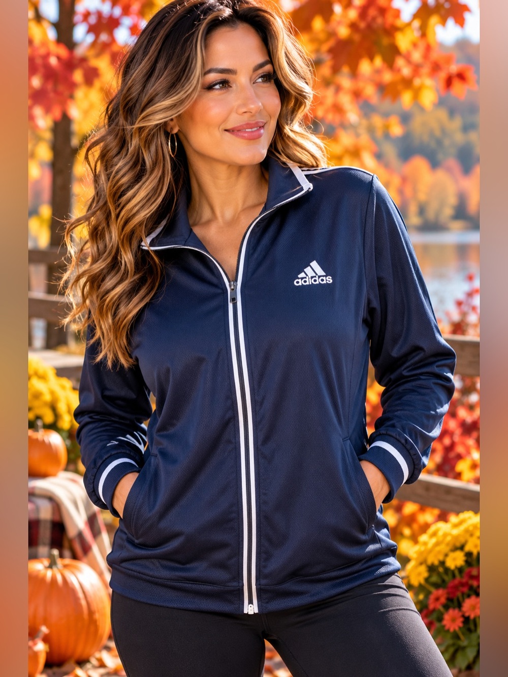 Adidas Women’s XL Black Full Zip Track Jacket White Trim Thermo System